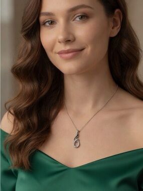 Black White Diamond Infinity Pendant 925 Sterling Silver Necklace